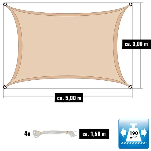 3x5m Sonnensegel Rechteckig Wasserdicht - Sonnenschutz Segel Set mit Befestigung 3x5m Sonnensegel Rechteckig Wasserdicht - Sonnenschutz Segel Set mit Befestigung