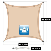 3x3m Sonnensegel Viereckig Wasserdicht - Sonnenschutz Segel Set mit Befestigung 3x3m Sonnensegel Viereckig Wasserdicht - Sonnenschutz Segel Set mit Befestigung