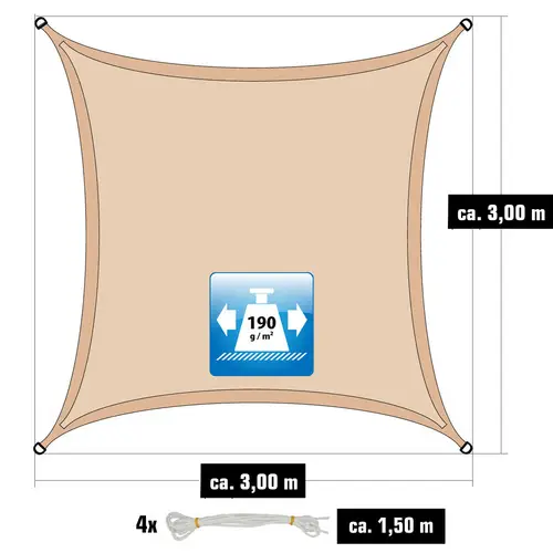 3x3m Sonnensegel Viereckig Wasserdicht - Sonnenschutz Segel Set mit Befestigung 3x3m Sonnensegel Viereckig Wasserdicht - Sonnenschutz Segel Set mit Befestigung