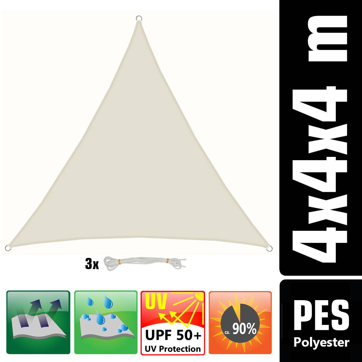 4x4x4 Sonnensegel Dreieckig Wasserdicht - Sonnenschutz Segel Set mit Befestigung