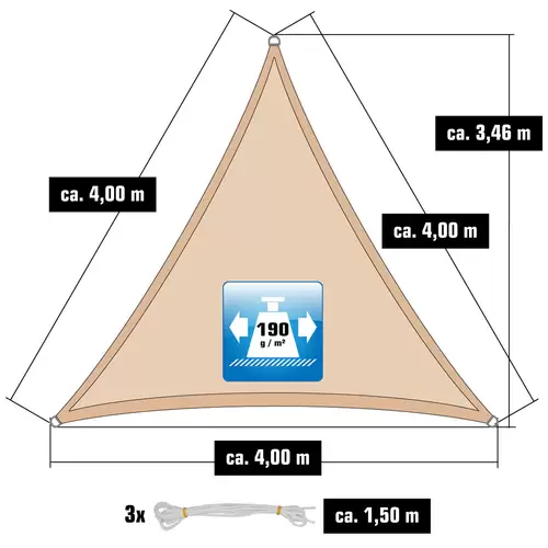 4x4x4 Sonnensegel Dreieckig Wasserdicht - Sonnenschutz Segel Set mit Befestigung 4x4x4 Sonnensegel Dreieckig Wasserdicht - Sonnenschutz Segel Set mit Befestigung