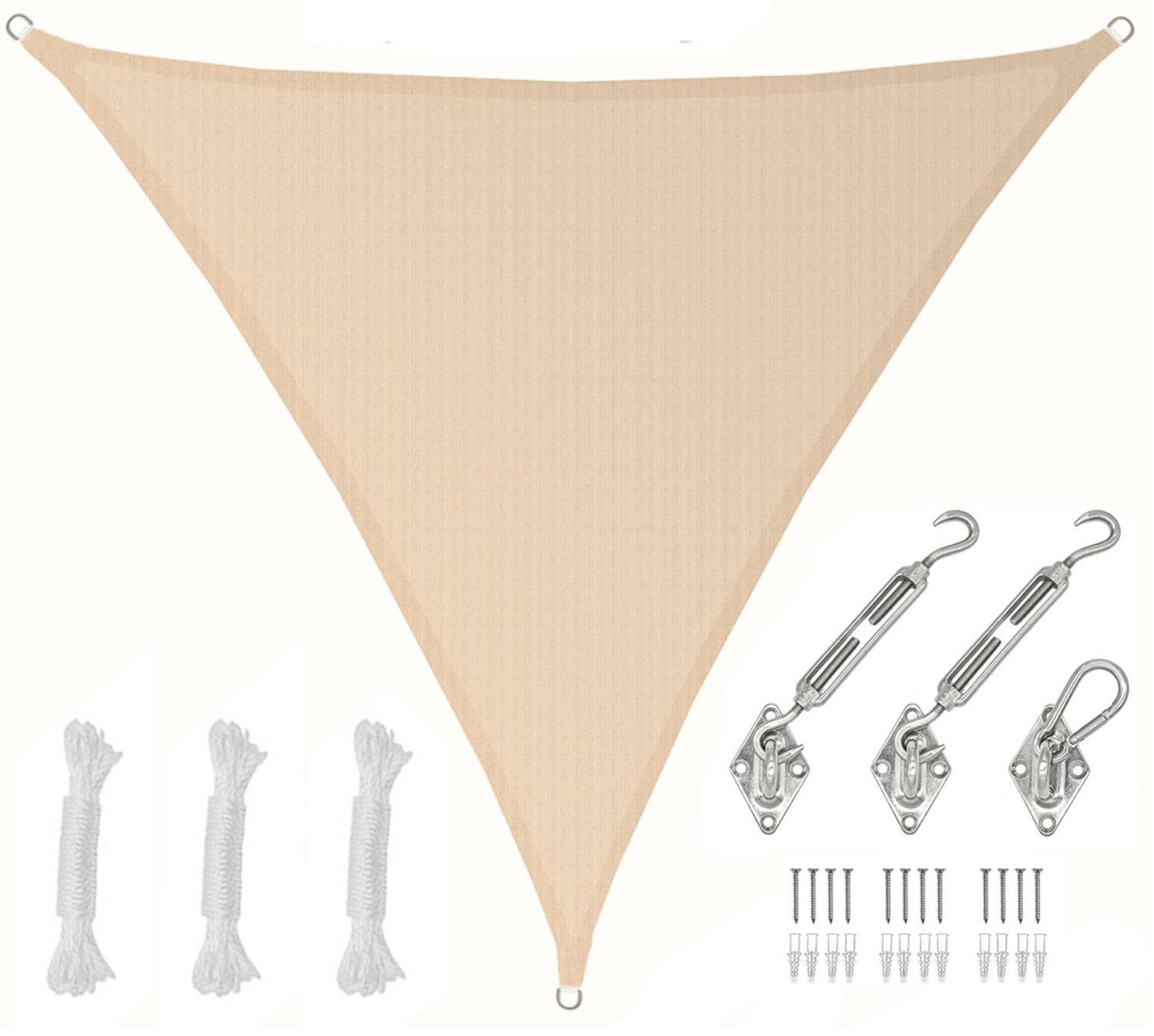 5x5x5 UV Sonnensegel Dreieckig Atmungsaktiv - Sonnenschutz Segel mit Befestigung