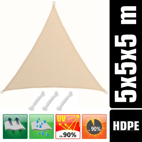 5x5x5 UV Sonnensegel Dreieckig Atmungsaktiv - Sonnenschutz Segel mit Befestigung 5x5x5 UV Sonnensegel Dreieckig Atmungsaktiv - Sonnenschutz Segel mit Befestigung
