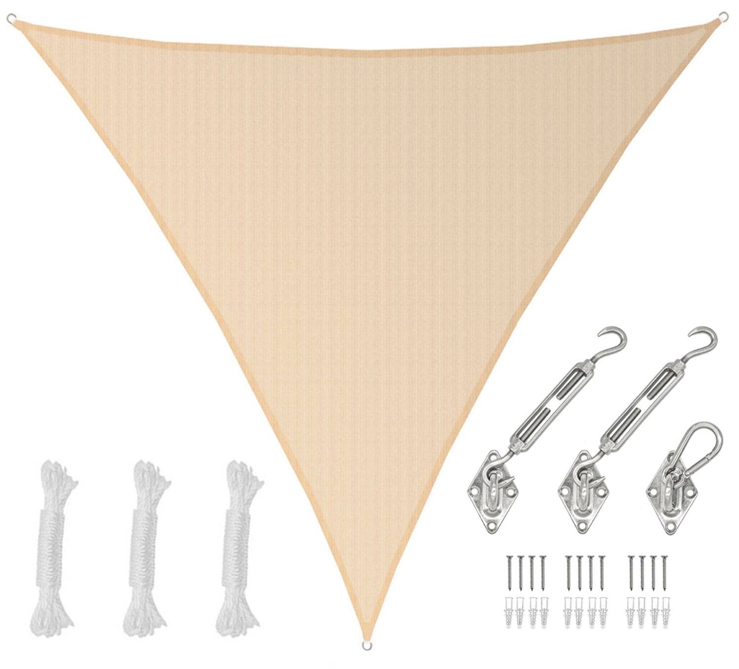 6x6x6 UV Sonnensegel Dreieckig Atmungsaktiv - Sonnenschutz Segel mit Befestigung