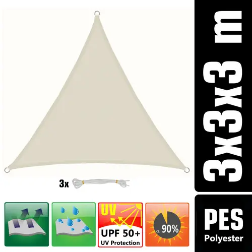3x3x3 Sonnensegel Dreieckig Wasserdicht - Sonnenschutz Segel Set mit Befestigung 3x3x3 Sonnensegel Dreieckig Wasserdicht - Sonnenschutz Segel Set mit Befestigung