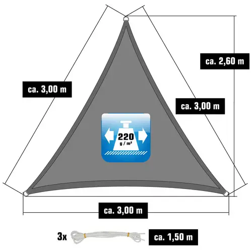 3x3x3 UV Sonnensegel Dreieckig Atmungsaktiv - Sonnenschutz Segel mit Befestigung 3x3x3 UV Sonnensegel Dreieckig Atmungsaktiv - Sonnenschutz Segel mit Befestigung