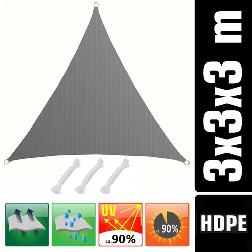3x3x3 UV Sonnensegel Dreieckig Atmungsaktiv - Sonnenschutz Segel mit Befestigung 3x3x3 UV Sonnensegel Dreieckig Atmungsaktiv - Sonnenschutz Segel mit Befestigung