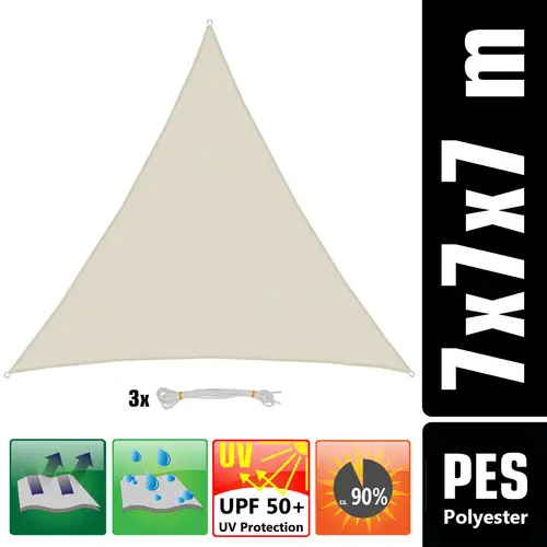 7x7x7 Sonnensegel Dreieckig Wasserdicht - Sonnenschutz Segel Set mit Befestigung 7x7x7 Sonnensegel Dreieckig Wasserdicht - Sonnenschutz Segel Set mit Befestigung