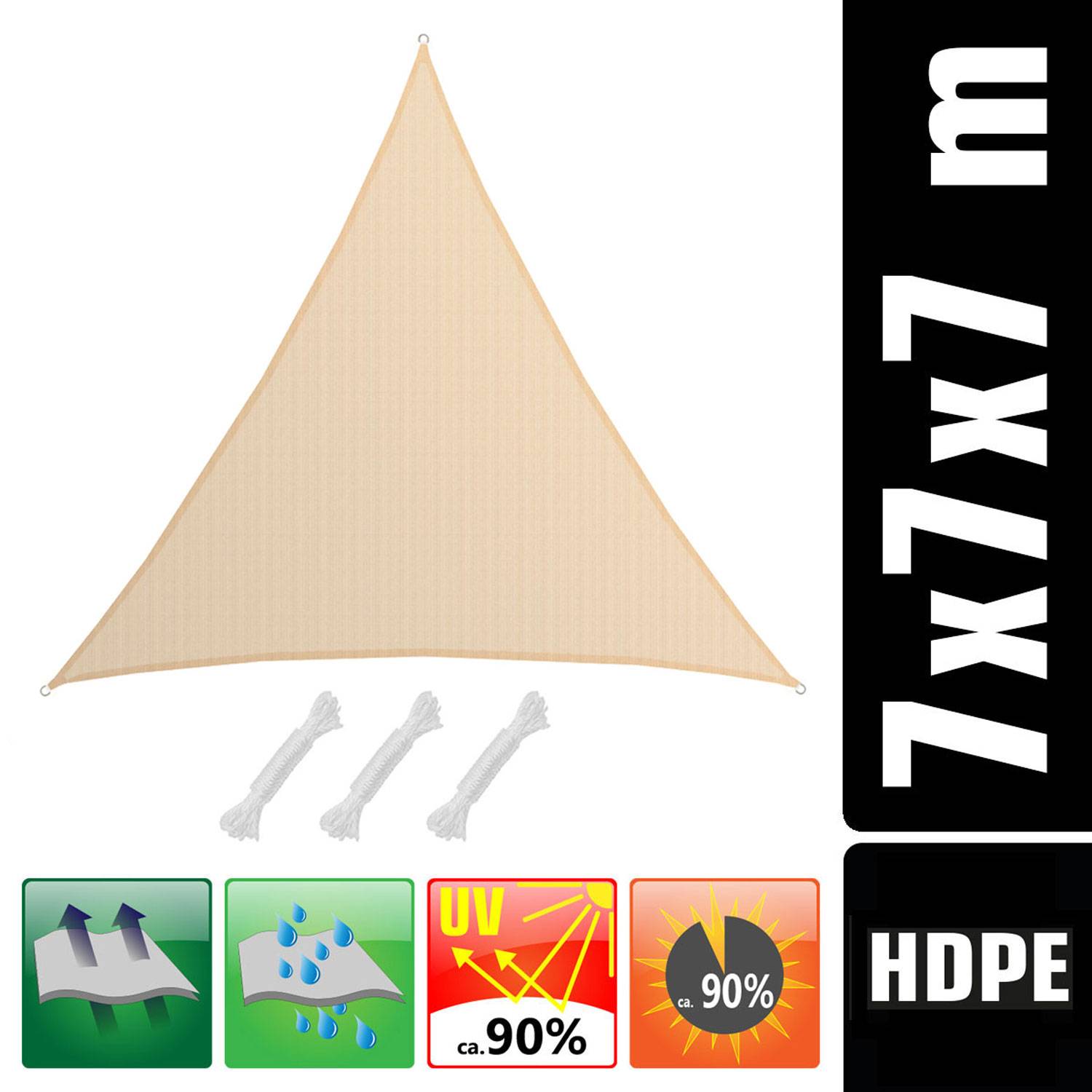 UV Sonnensegel 7x7x7 HDPE Dreieck Sonnenschutz Überdachung Balkon Garten Beige