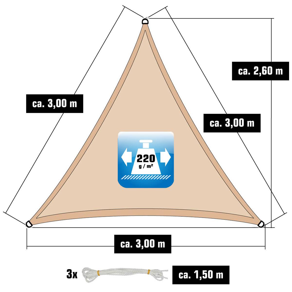 3x3x3 UV Sonnensegel Dreieckig Atmungsaktiv - Sonnenschutz Segel mit Befestigung