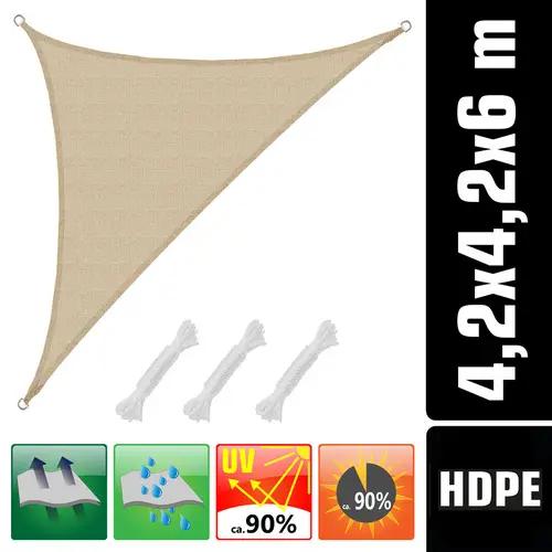 4,2x4,2x6 Sonnensegel Dreieckig Atmungsaktiv - Dreieck Segel mit Befestigung 4,2x4,2x6 Sonnensegel Dreieckig Atmungsaktiv - Dreieck Segel mit Befestigung