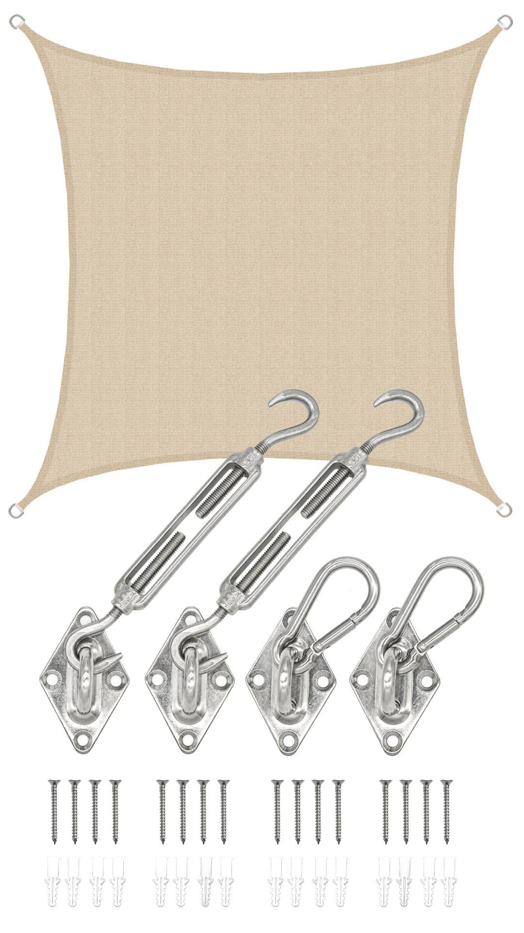 2x2 UV Sonnensegel Viereckig Atmungsaktiv - Sonnenschutz Segel mit Befestigung