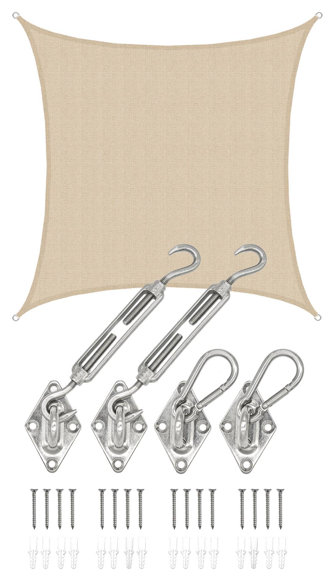 4x4 UV Sonnensegel Viereckig Atmungsaktiv - Sonnenschutz Segel mit Befestigung