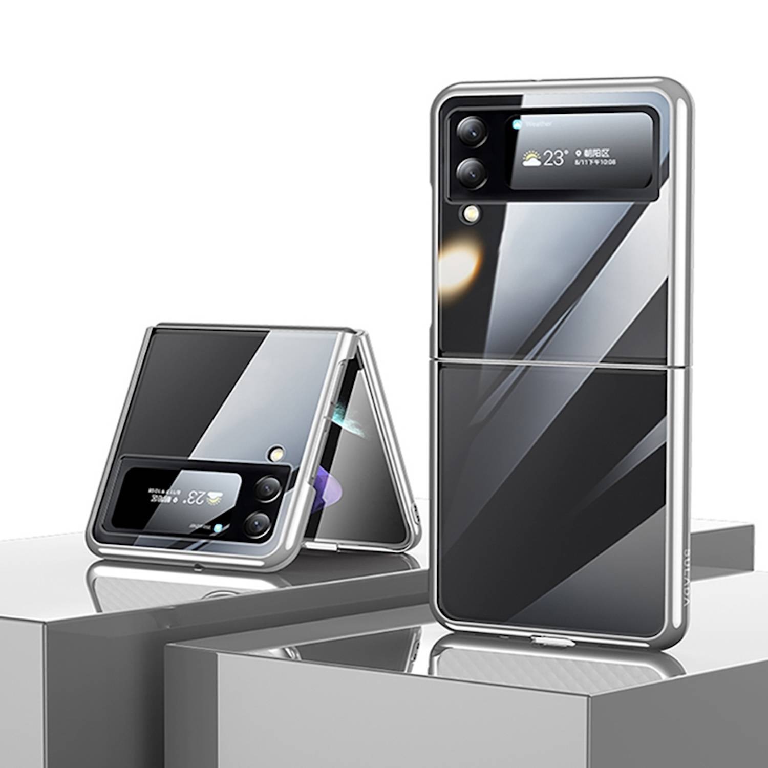 Für Samsung Galaxy Z Flip4 SULADA Shockproof Plating Transparente Schutzhülle Cover Handy Tasche Silber Etuis Muster