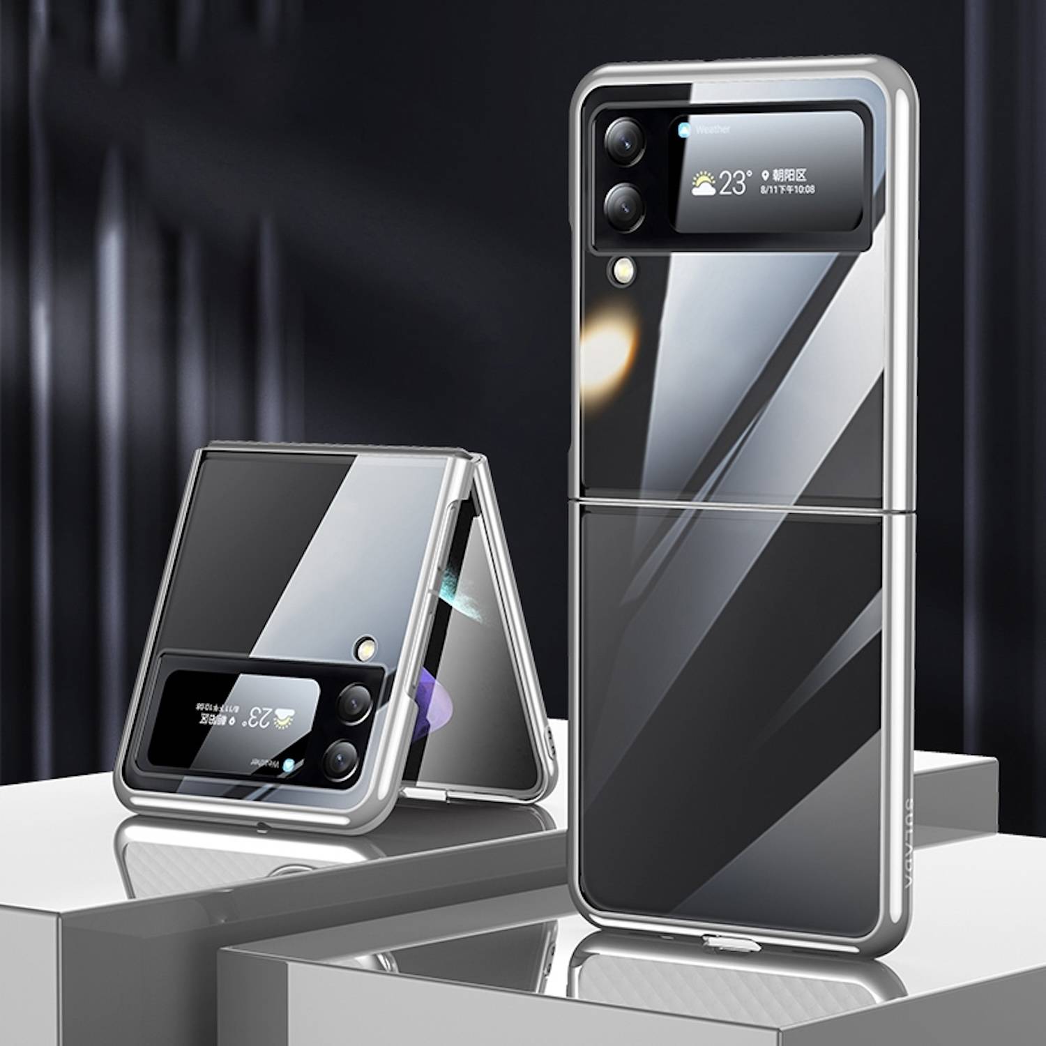 Für Samsung Galaxy Z Flip4 SULADA Shockproof Plating Transparente Schutzhülle Cover Handy Tasche Silber Etuis Muster