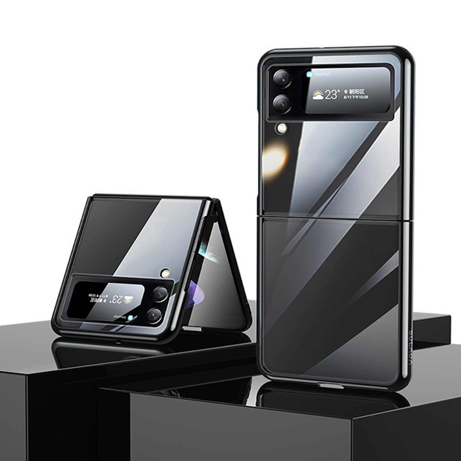 Für Samsung Galaxy Z Flip4 SULADA Shockproof Plating Transparente Schutzhülle Cover Handy Tasche Schwarz Etuis Muster