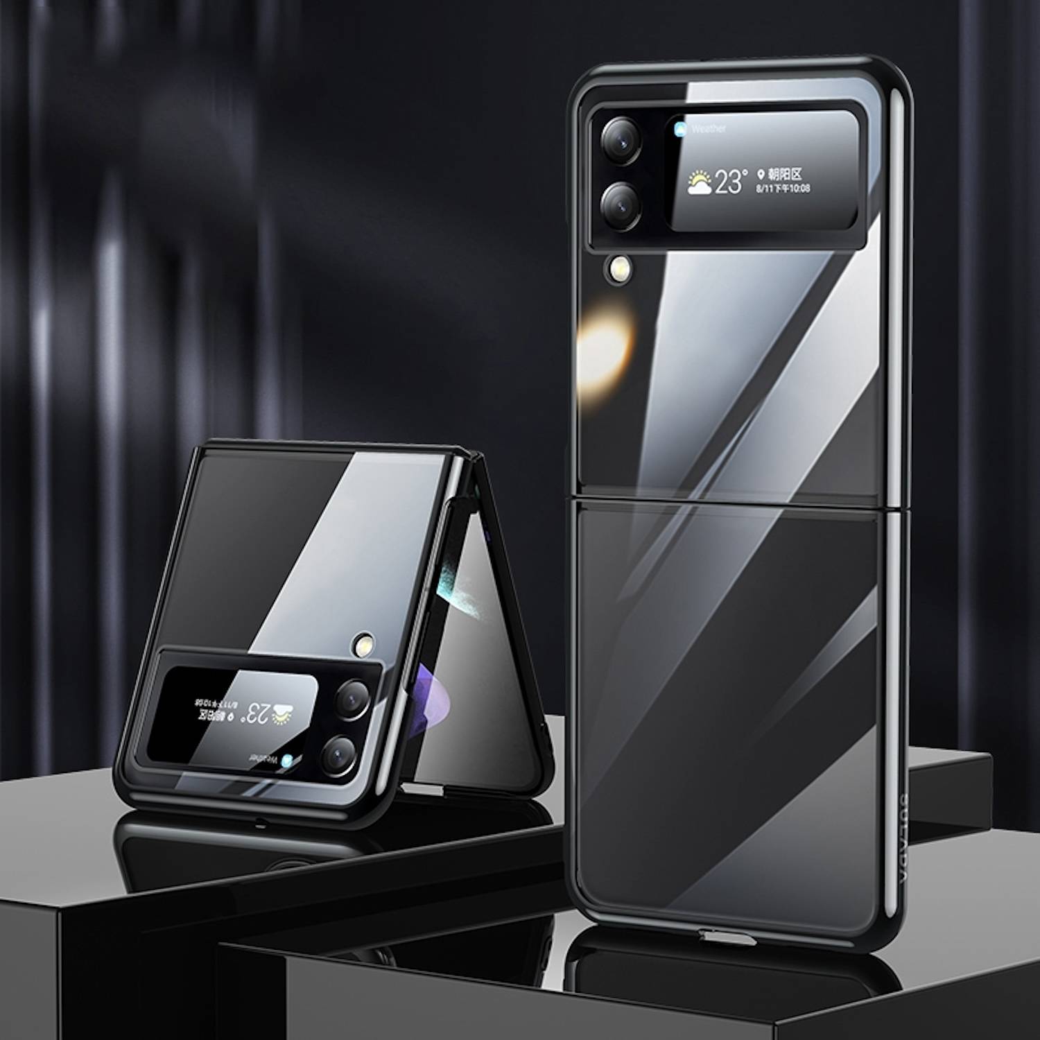 Für Samsung Galaxy Z Flip4 SULADA Shockproof Plating Transparente Schutzhülle Cover Handy Tasche Schwarz Etuis Muster