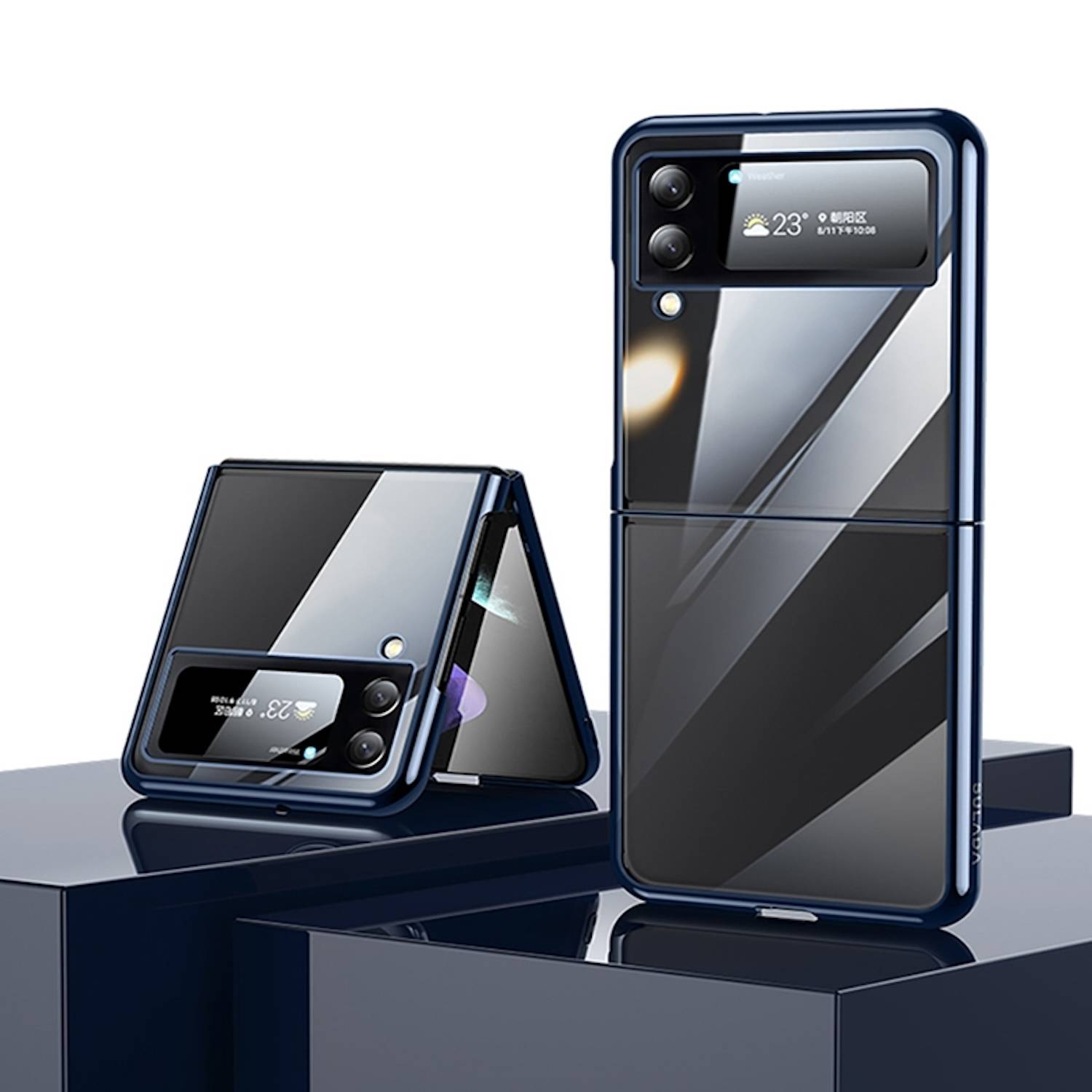 Für Samsung Galaxy Z Flip4 SULADA Shockproof Plating Transparente Schutzhülle Cover Handy Tasche Blau Etuis Muster