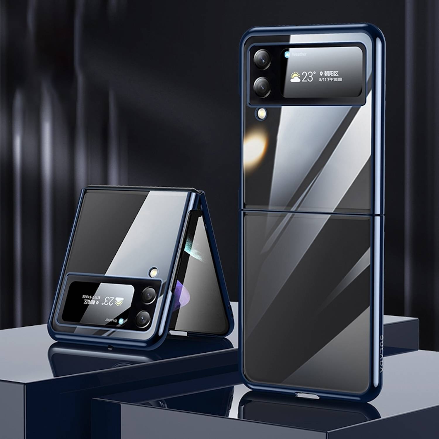 Für Samsung Galaxy Z Flip4 SULADA Shockproof Plating Transparente Schutzhülle Cover Handy Tasche Blau Etuis Muster