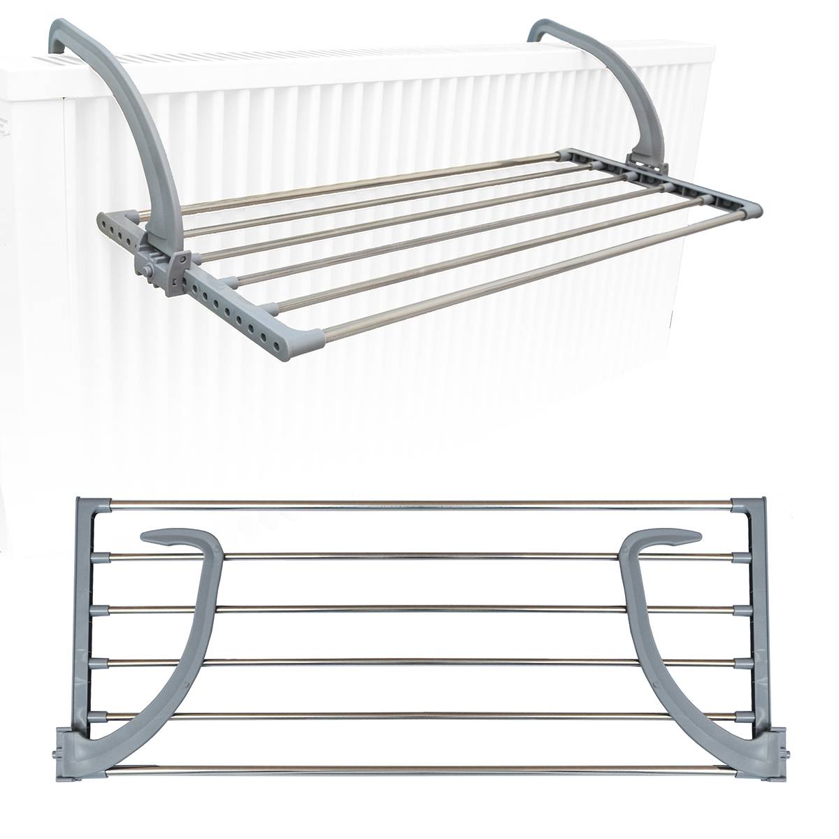 eyepower klappbarer Wäschetrockner aus Edelstahl f. Heizung Balkon Fernsterbank Handtuchhalter Universaltrockner Wandtrockner m. verstellbarer Tiefe