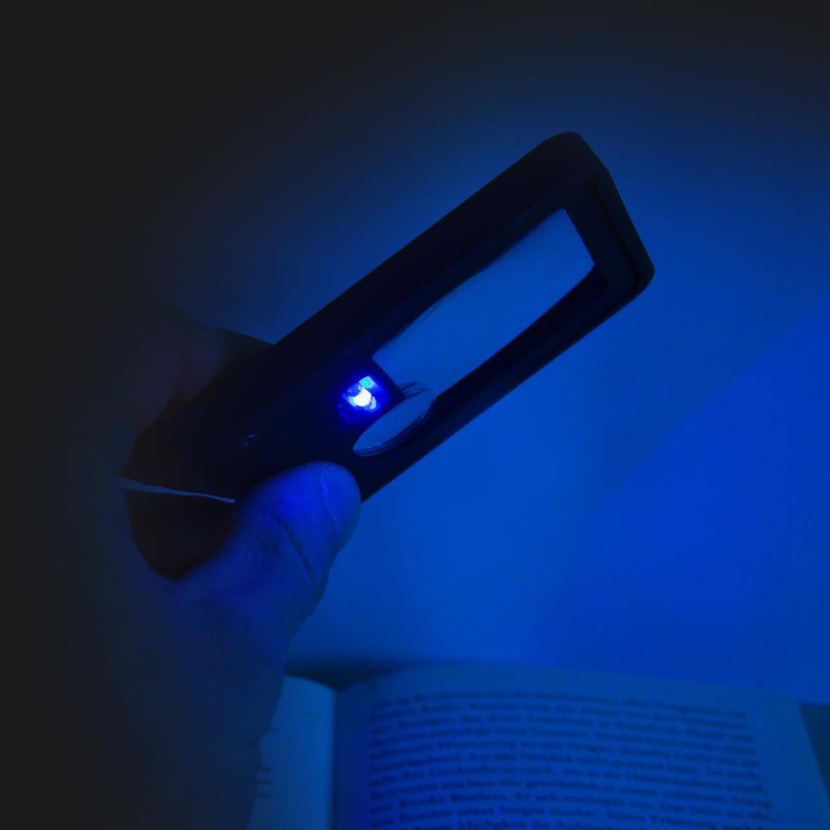 eyepower LED-Taschenlupe Klapplupe | 2 LED Kaltweiß 1 UV-LED | 2.5fache / 7fache Vergrößerung | Schwarz gummierte Oberfläche