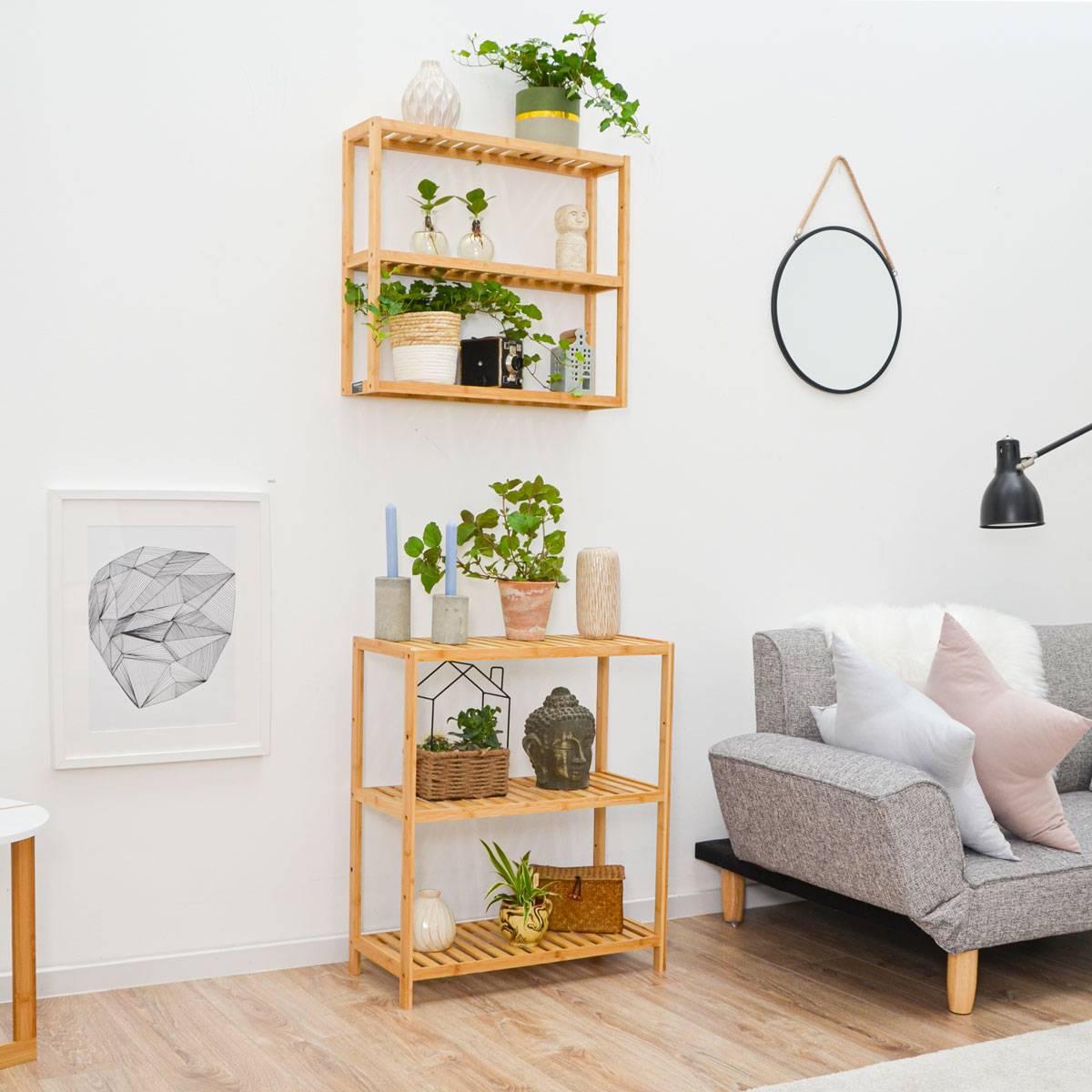 Bambus Schuhregal - 69x60x26cm Holz Regal für Badezimmer Küche Flur Schuhschrank