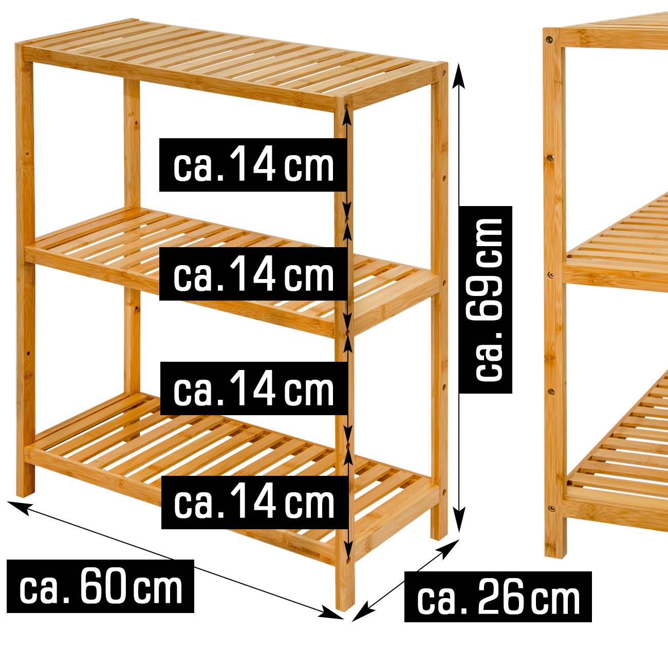 Bambus Schuhregal - 69x60x26cm Holz Regal für Badezimmer Küche Flur Schuhschrank
