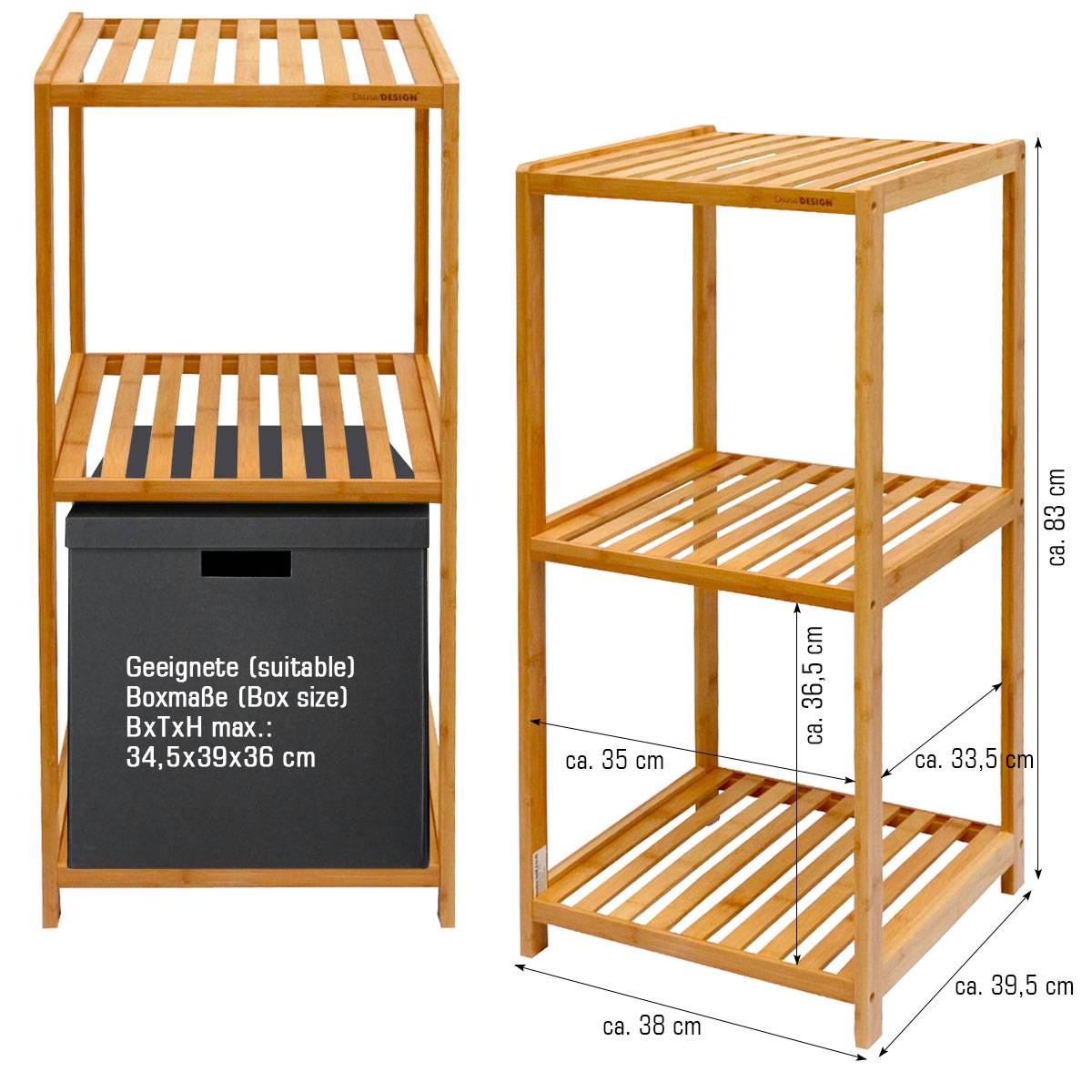 Badregal 83x38x40cm Bambus Holz Regal 3 Fächer Bad Badezimmer Standregal Küche