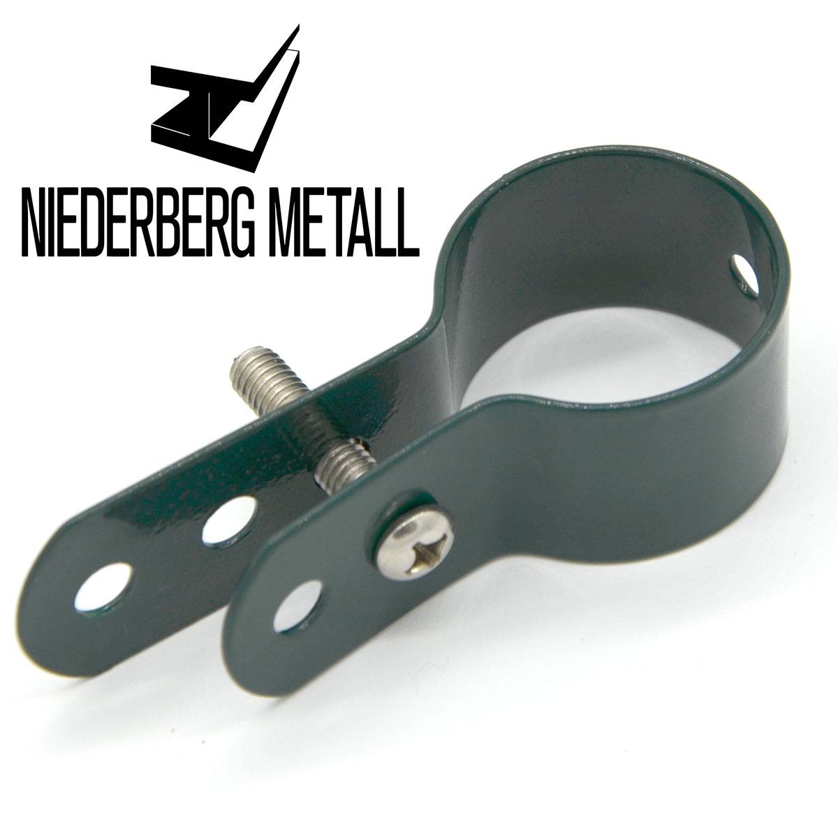 Schelle Befestigungsschelle Metall-Spannschelle für runde Zaun-Pfähle Hakenschelle Strebenschelle inkl. Schrauben 34 mm