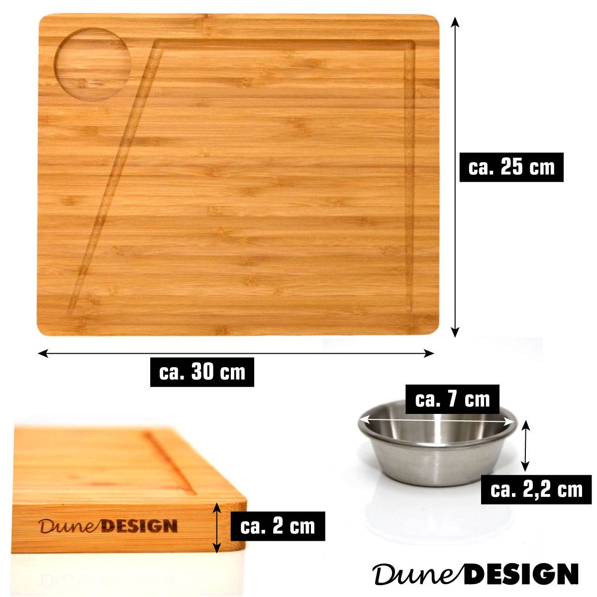 2er-Set Bambus-Servierbrett + Dip-Schale 30x25cm Holz-Steak-Teller Speiseteller