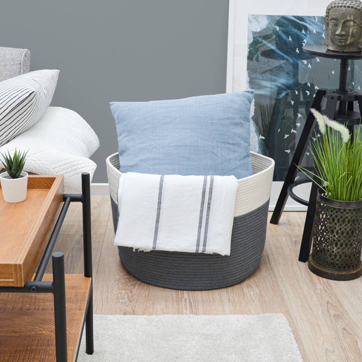 Ø50x35 Baumwoll Seilkorb 60L Aufbewahrungskorb Boho Wäschekorb Kinderzimmer Korb