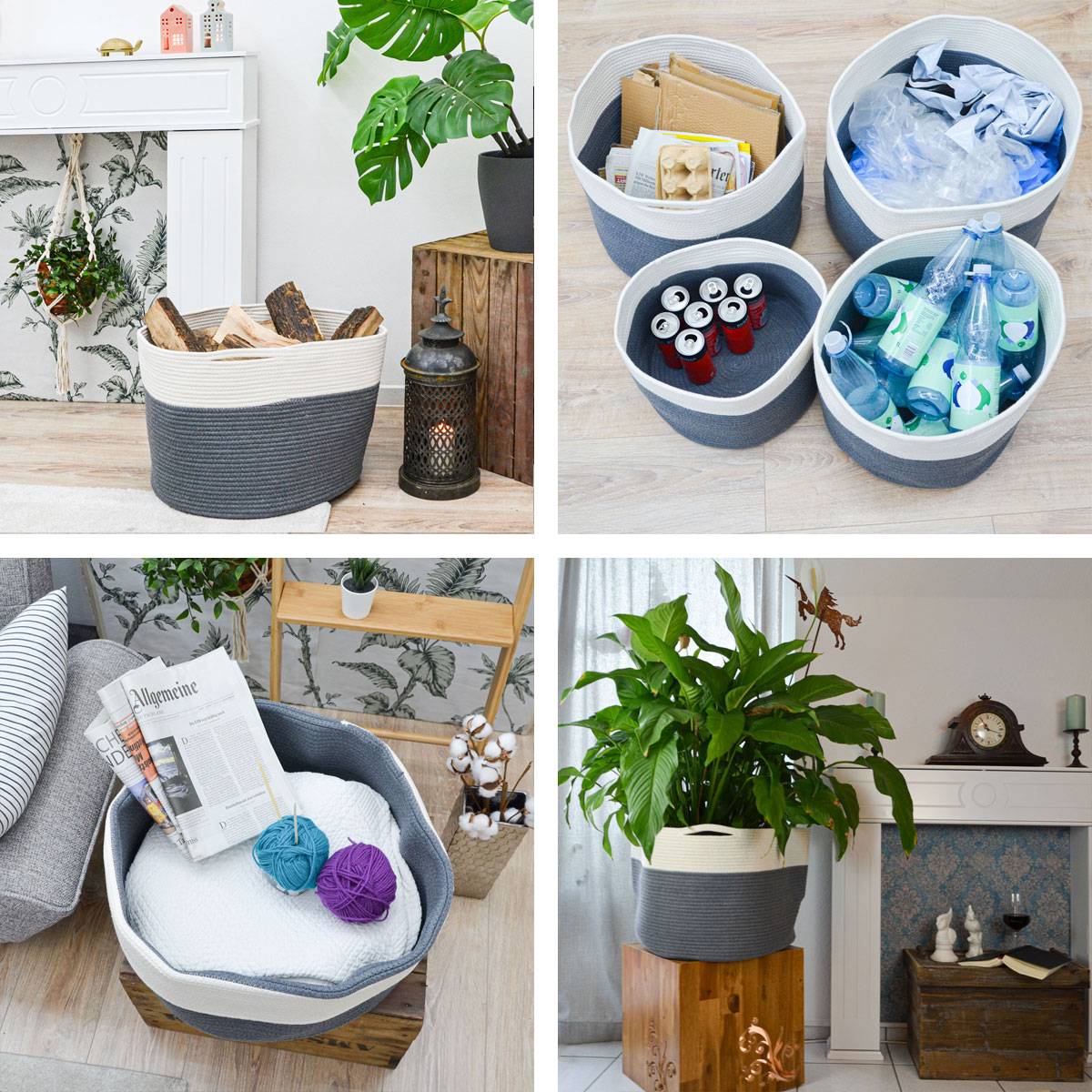 Ø50x35 Baumwoll Seilkorb 60L Aufbewahrungskorb Boho Wäschekorb Kinderzimmer Korb