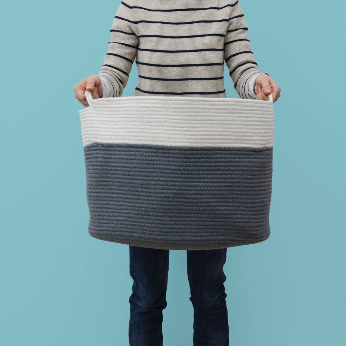 Ø50x35 Baumwoll Seilkorb 60L Aufbewahrungskorb Boho Wäschekorb Kinderzimmer Korb