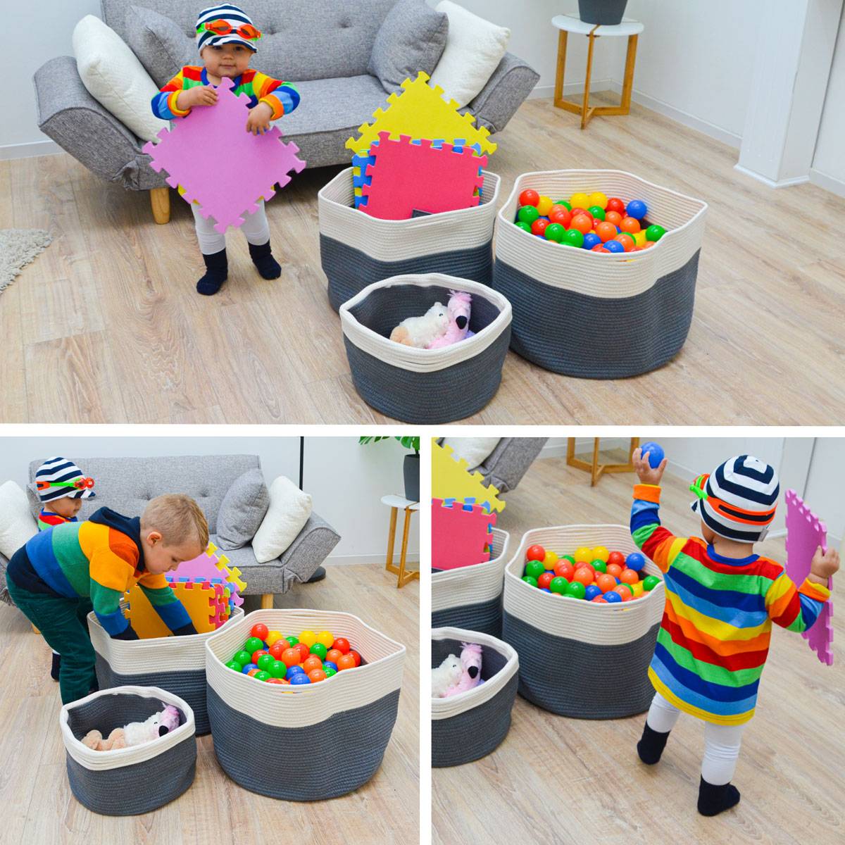 Ø50x35 Baumwoll Seilkorb 60L Aufbewahrungskorb Boho Wäschekorb Kinderzimmer Korb