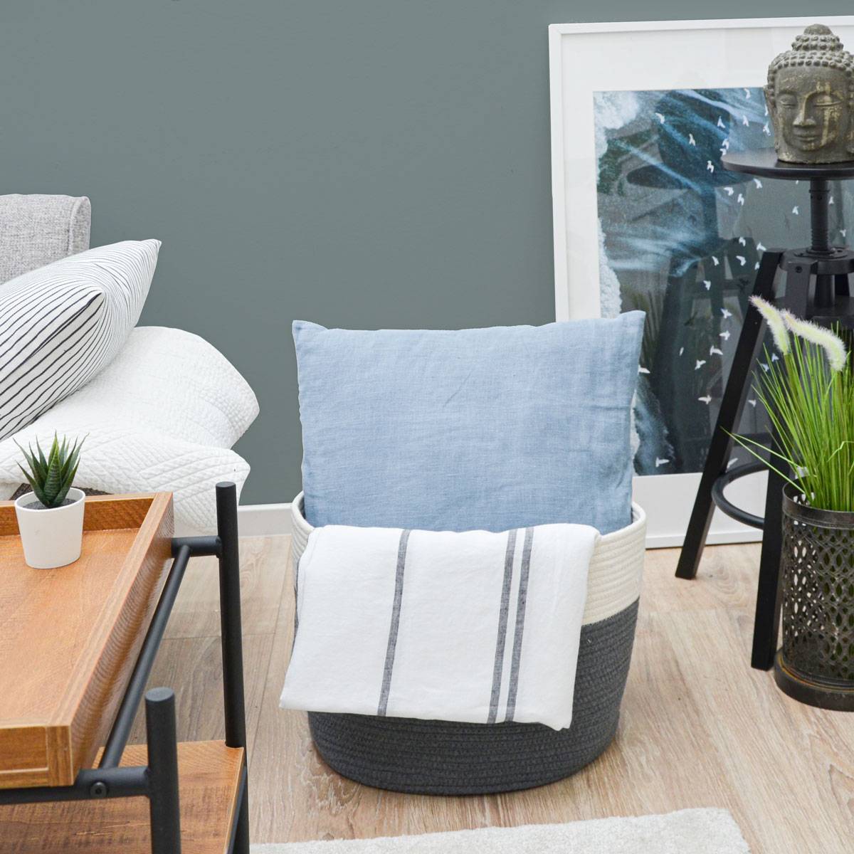 Ø39x30 Baumwoll Seilkorb 35L Aufbewahrungskorb Boho Wäschekorb Kinderzimmer Korb