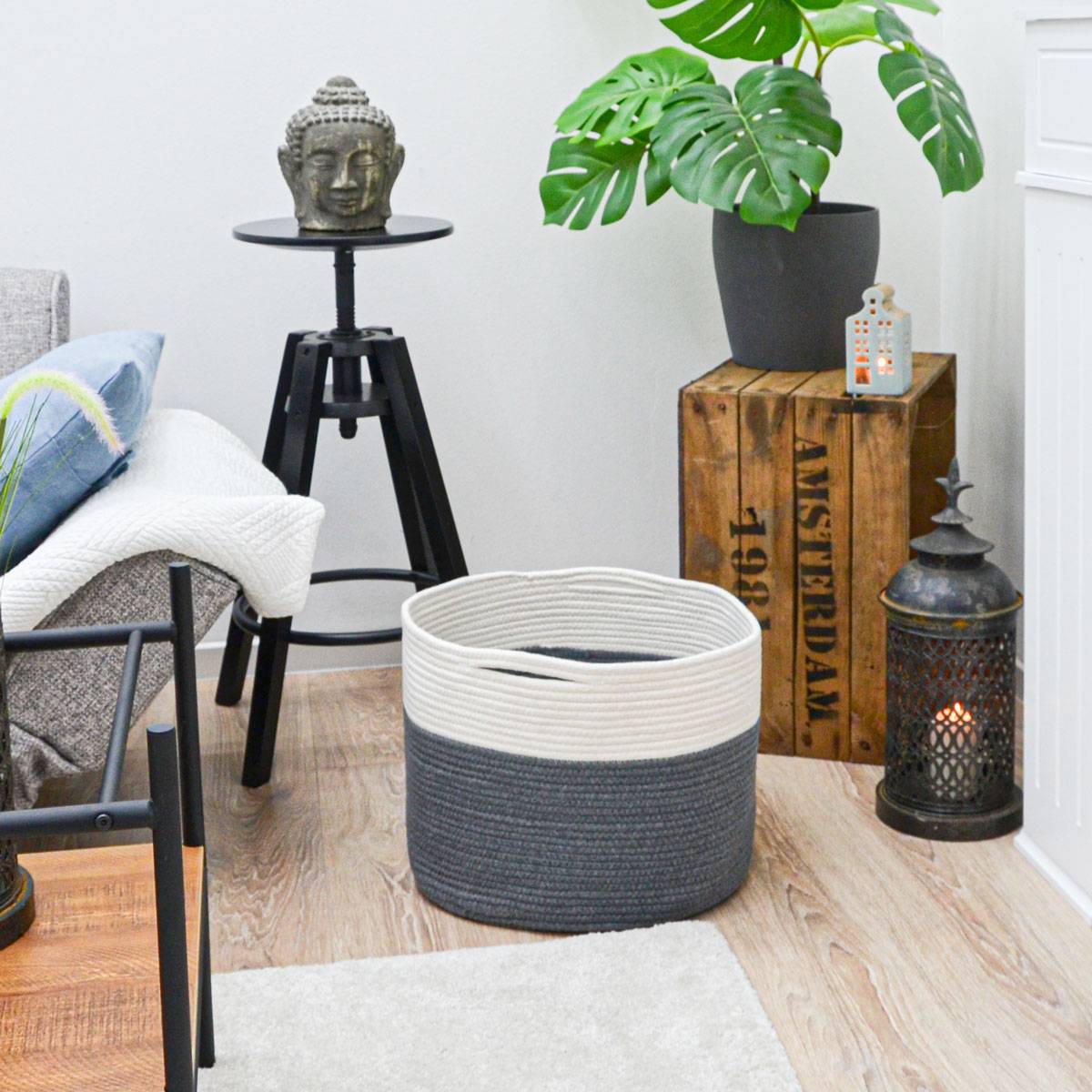 Ø39x30 Baumwoll Seilkorb 35L Aufbewahrungskorb Boho Wäschekorb Kinderzimmer Korb