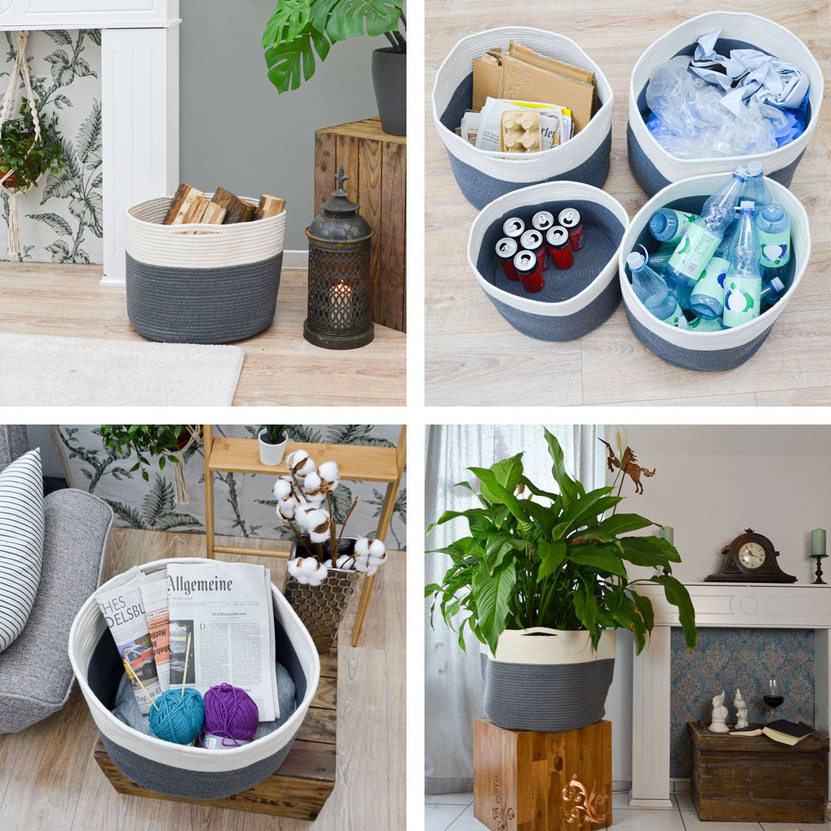 Ø39x30 Baumwoll Seilkorb 35L Aufbewahrungskorb Boho Wäschekorb Kinderzimmer Korb