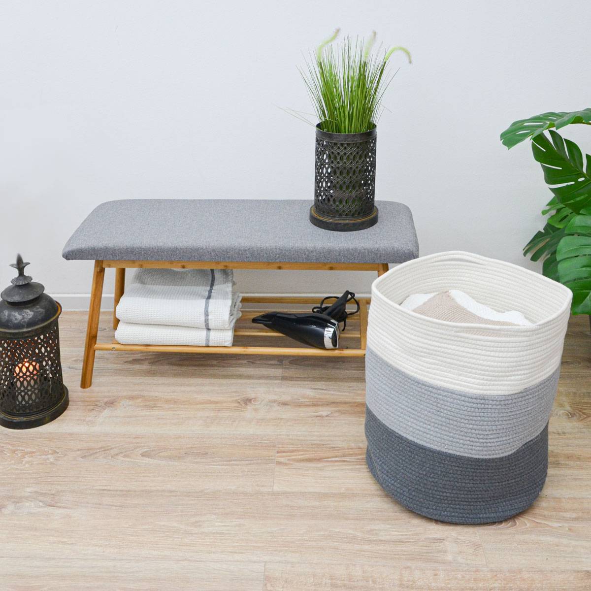 Ø38x46 Baumwoll Seilkorb 50L Aufbewahrungskorb Boho Wäschekorb Kinderzimmer Korb