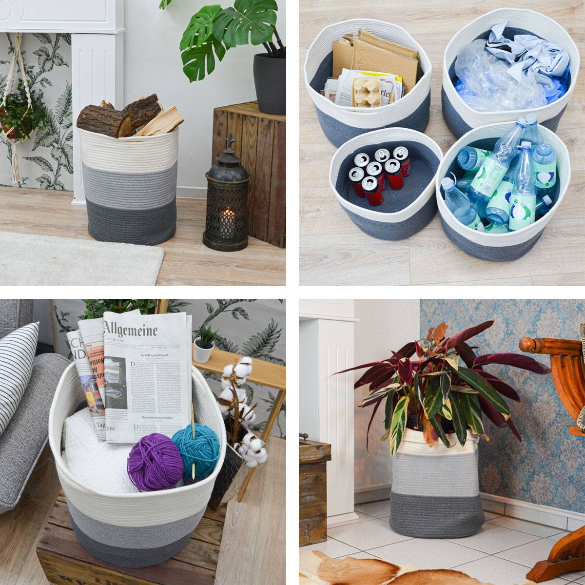 Ø38x46 Baumwoll Seilkorb 50L Aufbewahrungskorb Boho Wäschekorb Kinderzimmer Korb