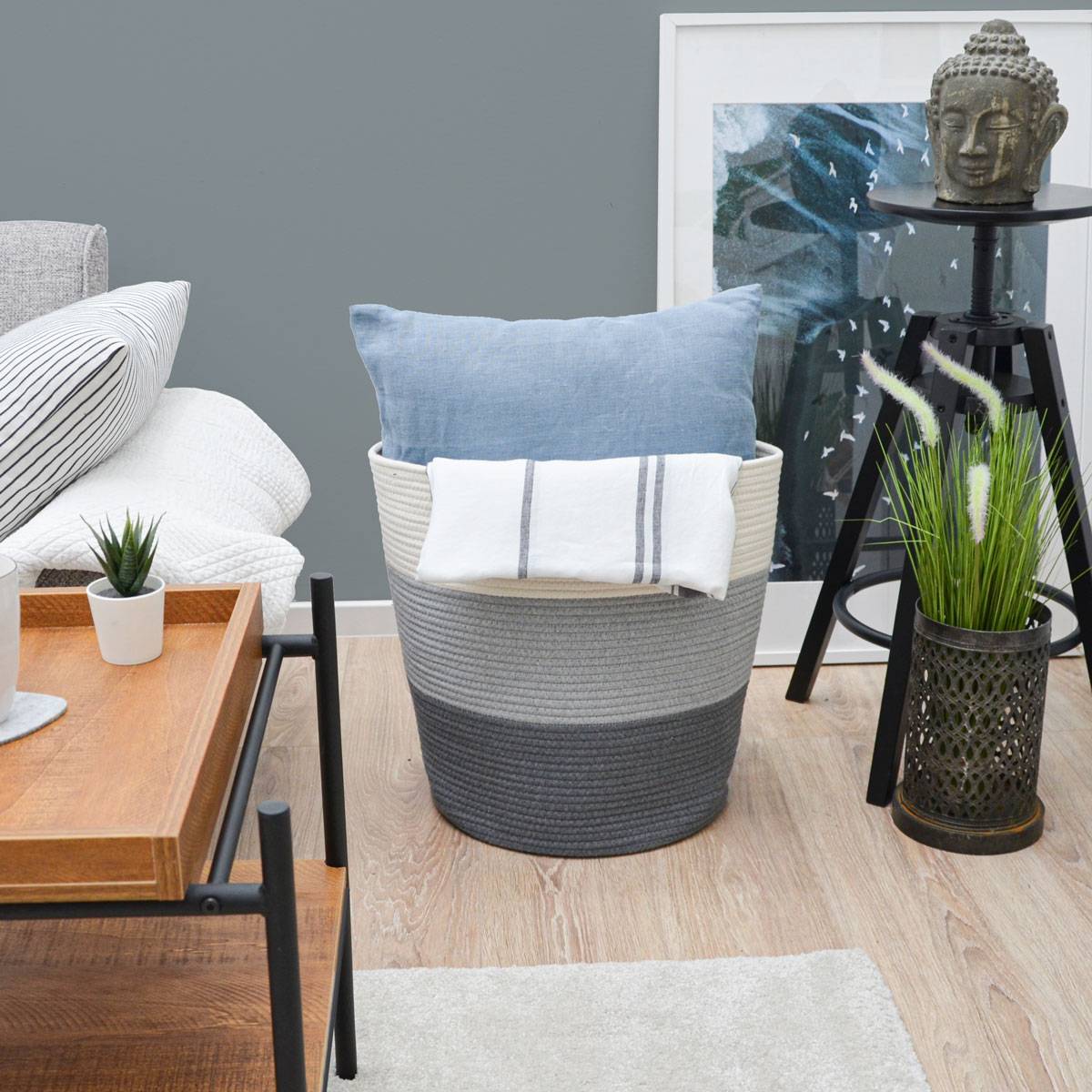 Ø38x46 Baumwoll Seilkorb 50L Aufbewahrungskorb Boho Wäschekorb Kinderzimmer Korb