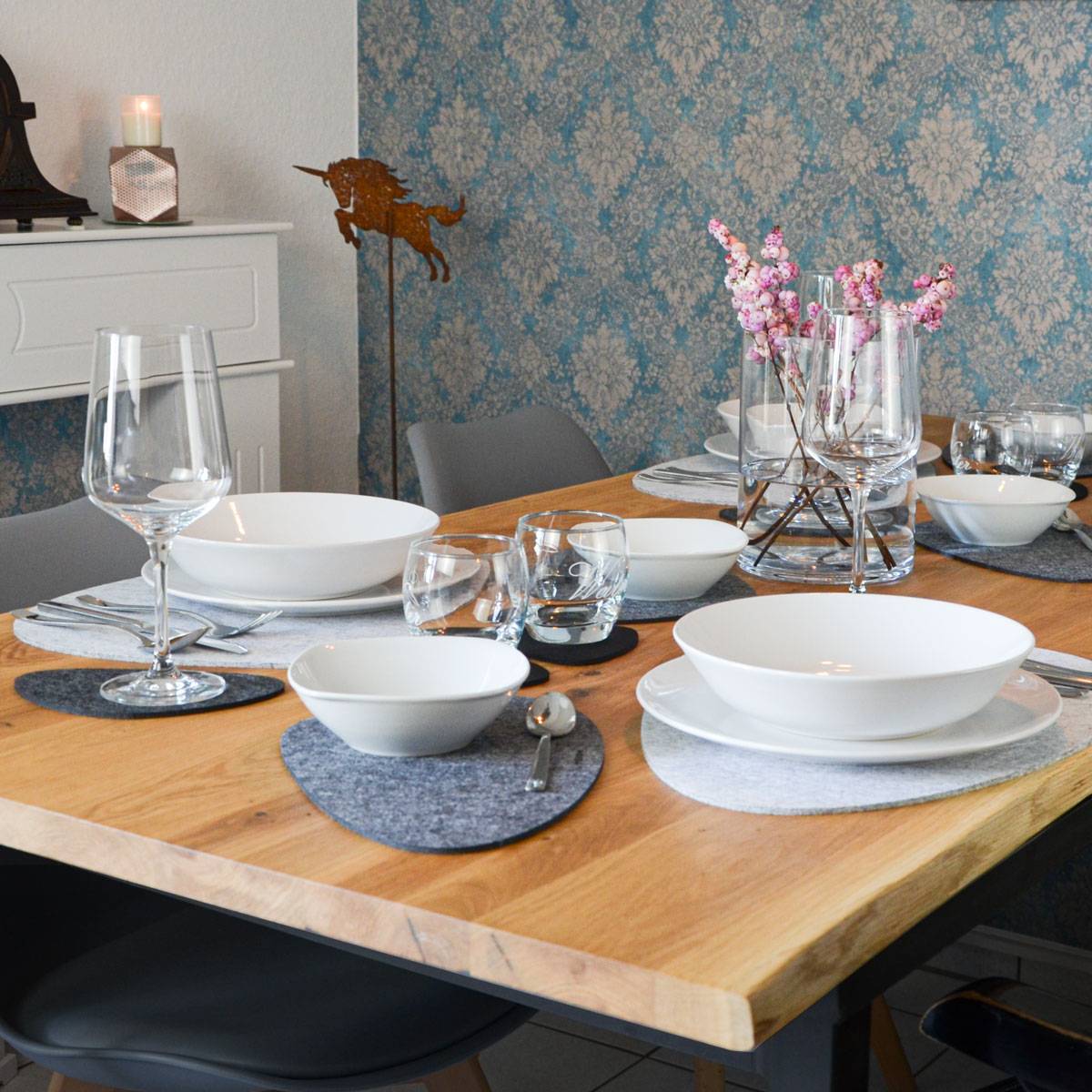 16er Flusskiesel Tischset Filz Platzset Untersetzer für 4 Abwaschbar Hitzefest