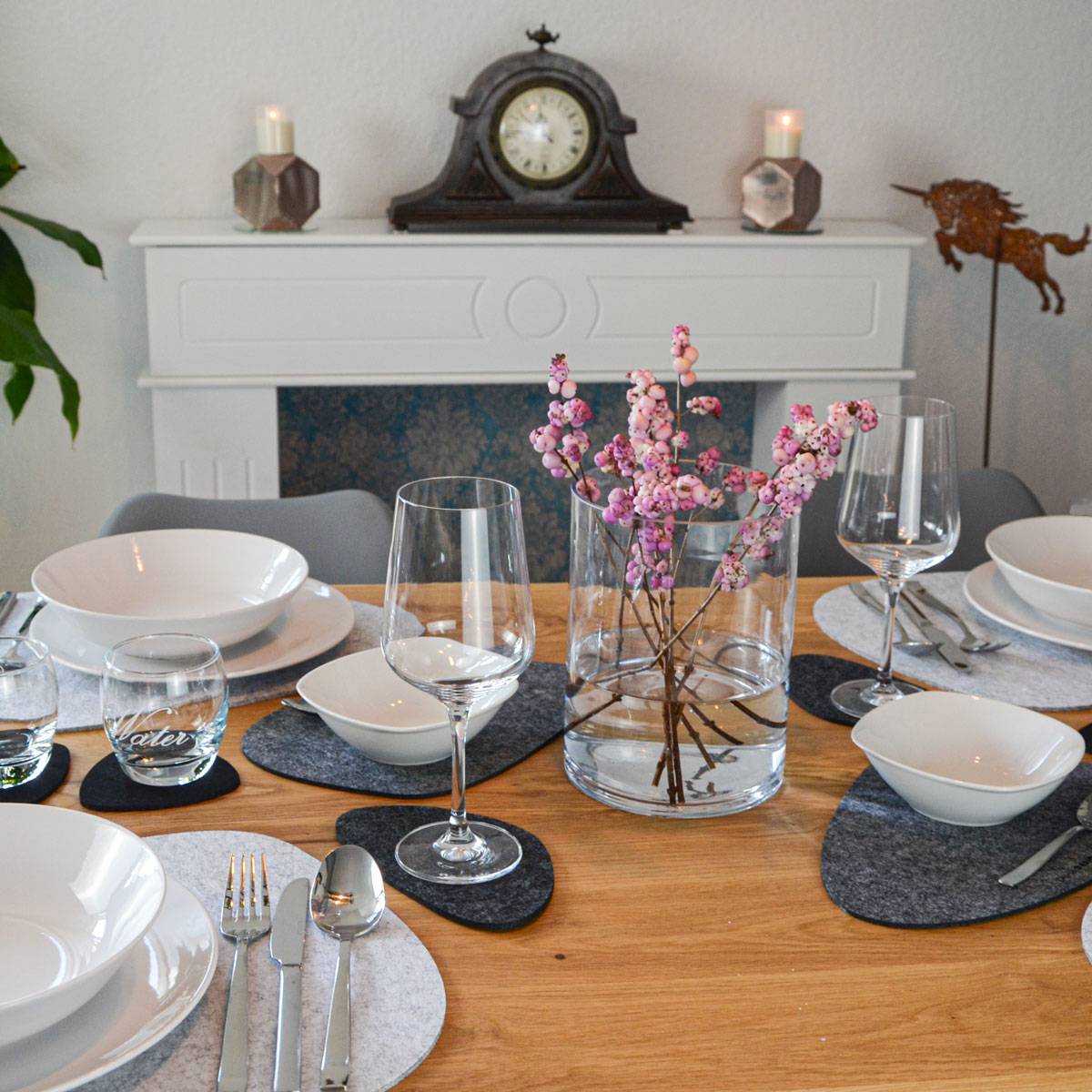 16er Flusskiesel Tischset Filz Platzset Untersetzer für 4 Abwaschbar Hitzefest