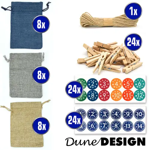 DIY Adventskalender zum Befüllen - 24 Geschenk Säckchen - Komplettes Bastelset DIY Adventskalender zum Befüllen - 24 Geschenk Säckchen - Komplettes Bastelset