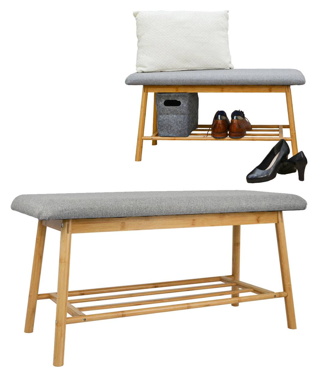 Nordic Sitzbank mit Schuhregal 90x34x44 Bambus Schuhbank Holz Bank für Flur