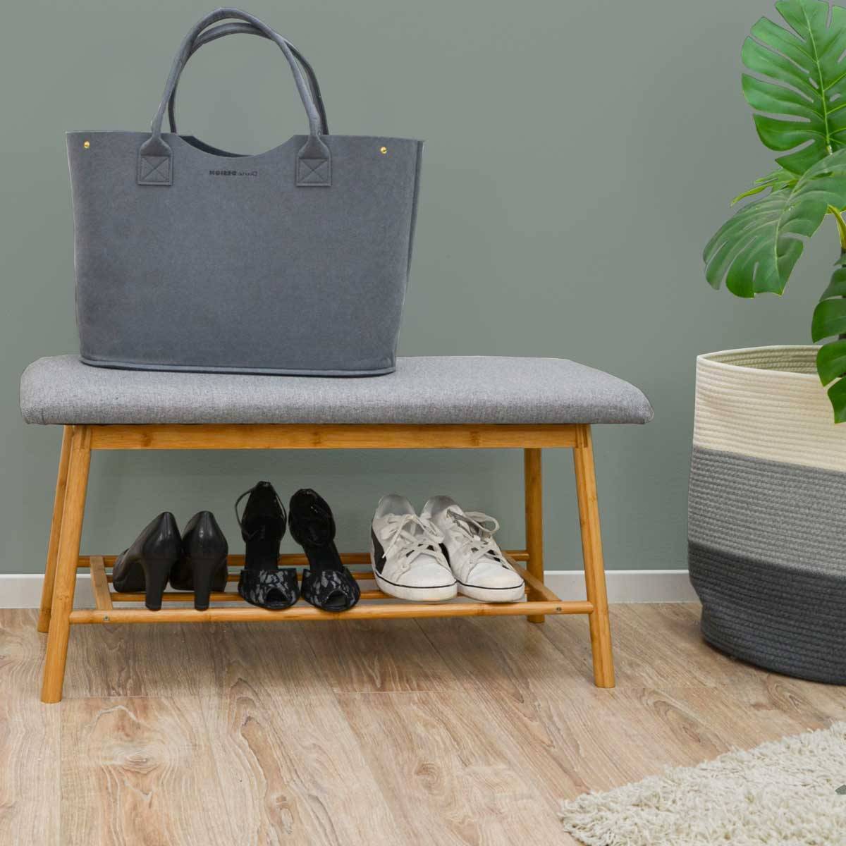 Nordic Sitzbank mit Schuhregal 90x34x44 Bambus Schuhbank Holz Bank für Flur