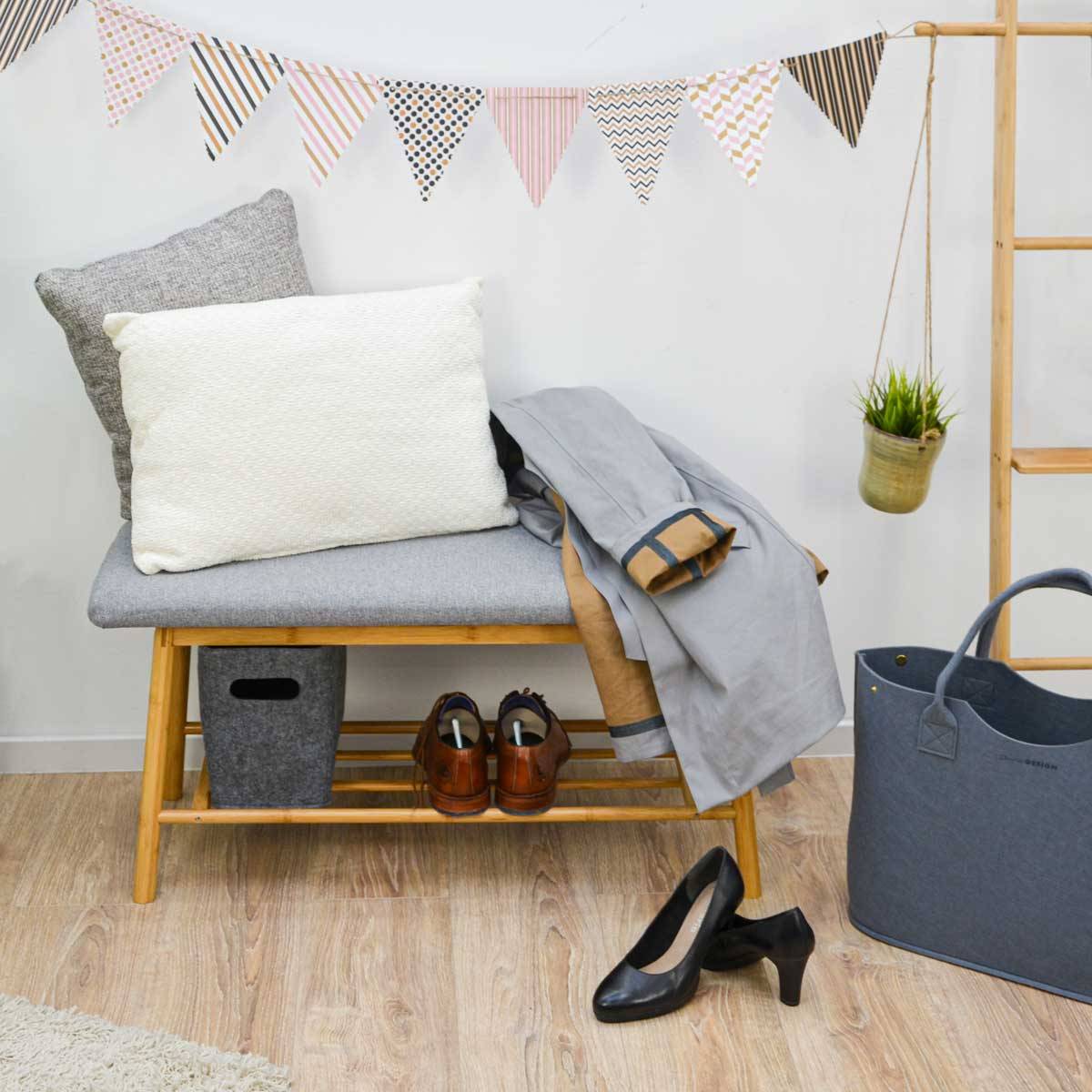 Nordic Sitzbank mit Schuhregal 90x34x44 Bambus Schuhbank Holz Bank für Flur