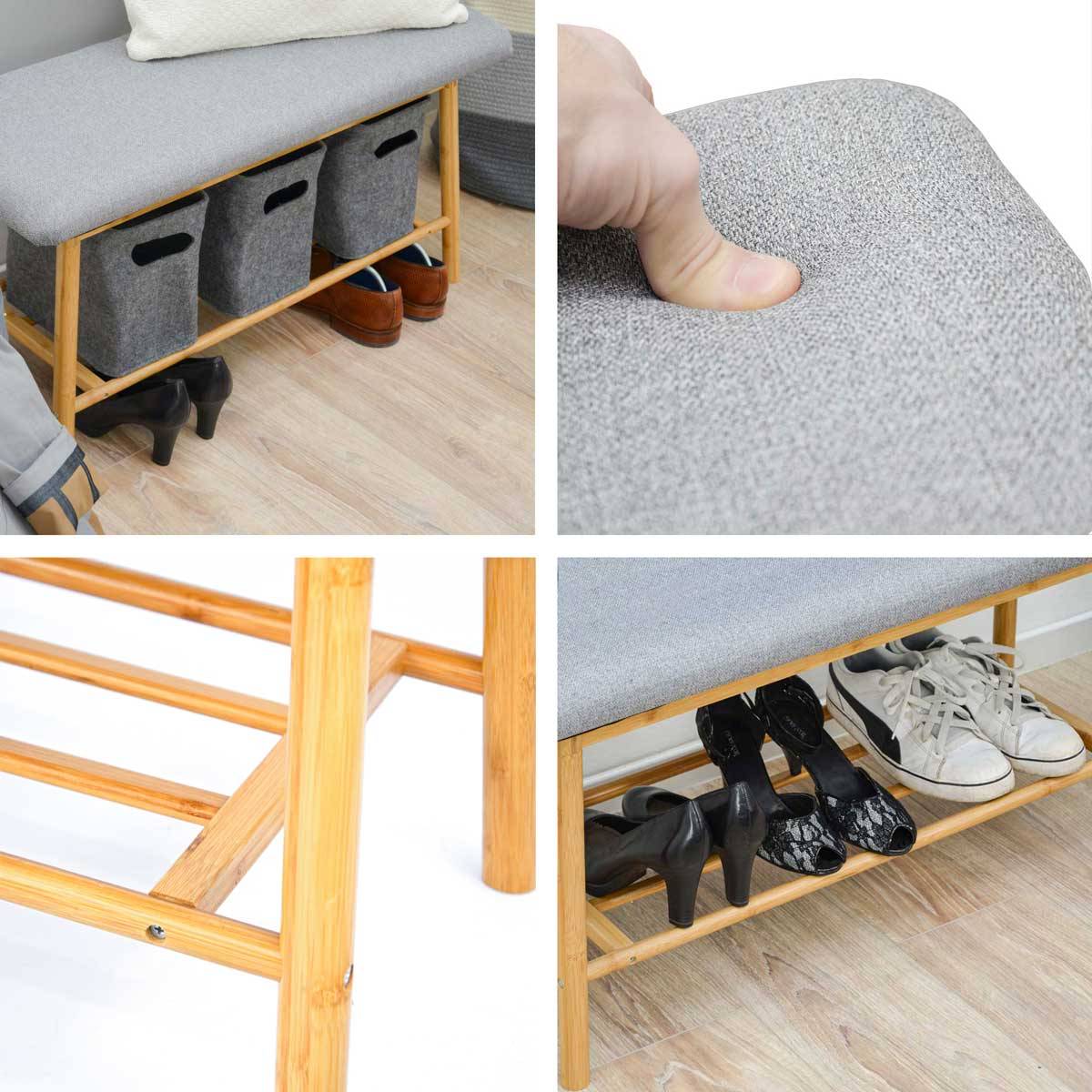 Nordic Sitzbank mit Schuhregal 90x34x44 Bambus Schuhbank Holz Bank für Flur