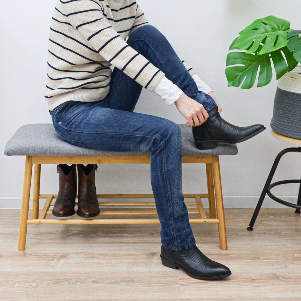 Nordic Sitzbank mit Schuhregal 90x34x44 Bambus Schuhbank Holz Bank für Flur