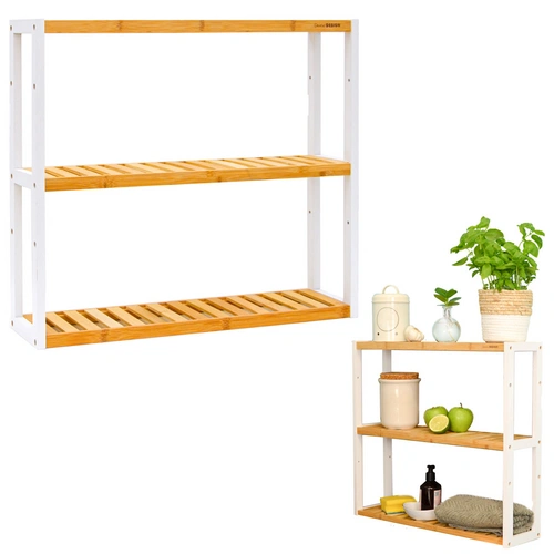 Bambus Wandregal - 60x54x15cm - Bad Küche Hängeregal Holz - Badregal Küchenregal Bambus Wandregal - 60x54x15cm - Bad Küche Hängeregal Holz - Badregal Küchenregal