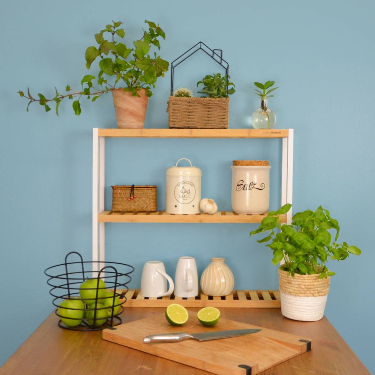 Bambus Wandregal - 60x54x15cm - Bad Küche Hängeregal Holz - Badregal Küchenregal